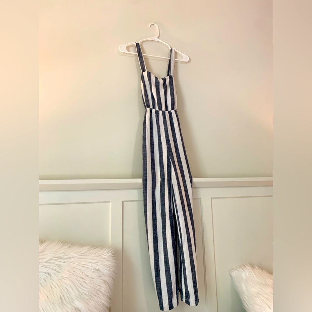 Forever 21 gray and white striped jumpsuit